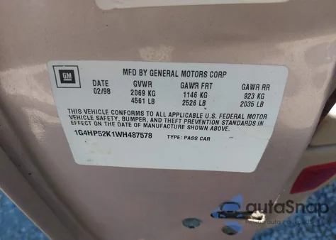 1998 Buick Lesabre Custom из США, поврежденный, VIN 1G4HP52K1WH487578